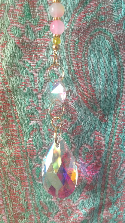Handmade Suncatcher - GOLD LOTUS WITH PINK AND YELLOW BEADS