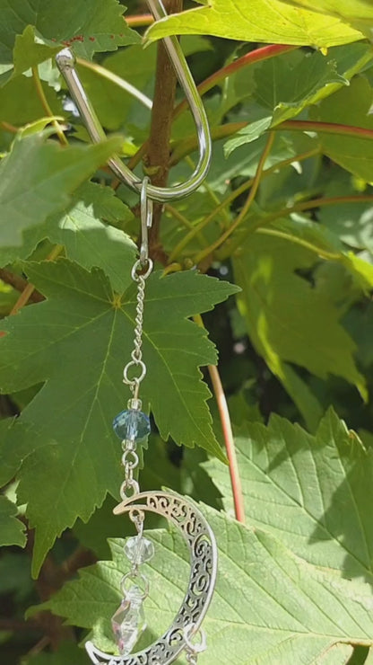 Handmade Suncatcher - SILVER MOON AND STARS WITH WHITE AND LIGHT BLUE BEADS