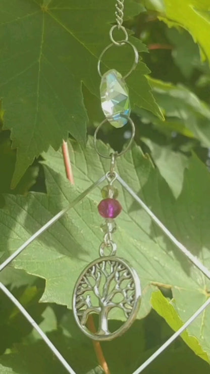 Handmade Suncatcher - SILVER RAINBOW 7 CHAKRA TREE OF LIFE