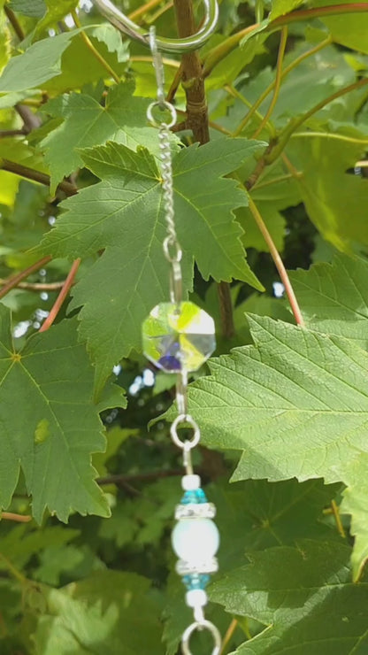 Handmade Suncatcher - SILVER WITH BLUE FISH, TURQUOISE BEADS AND DOUBLE GLOBES