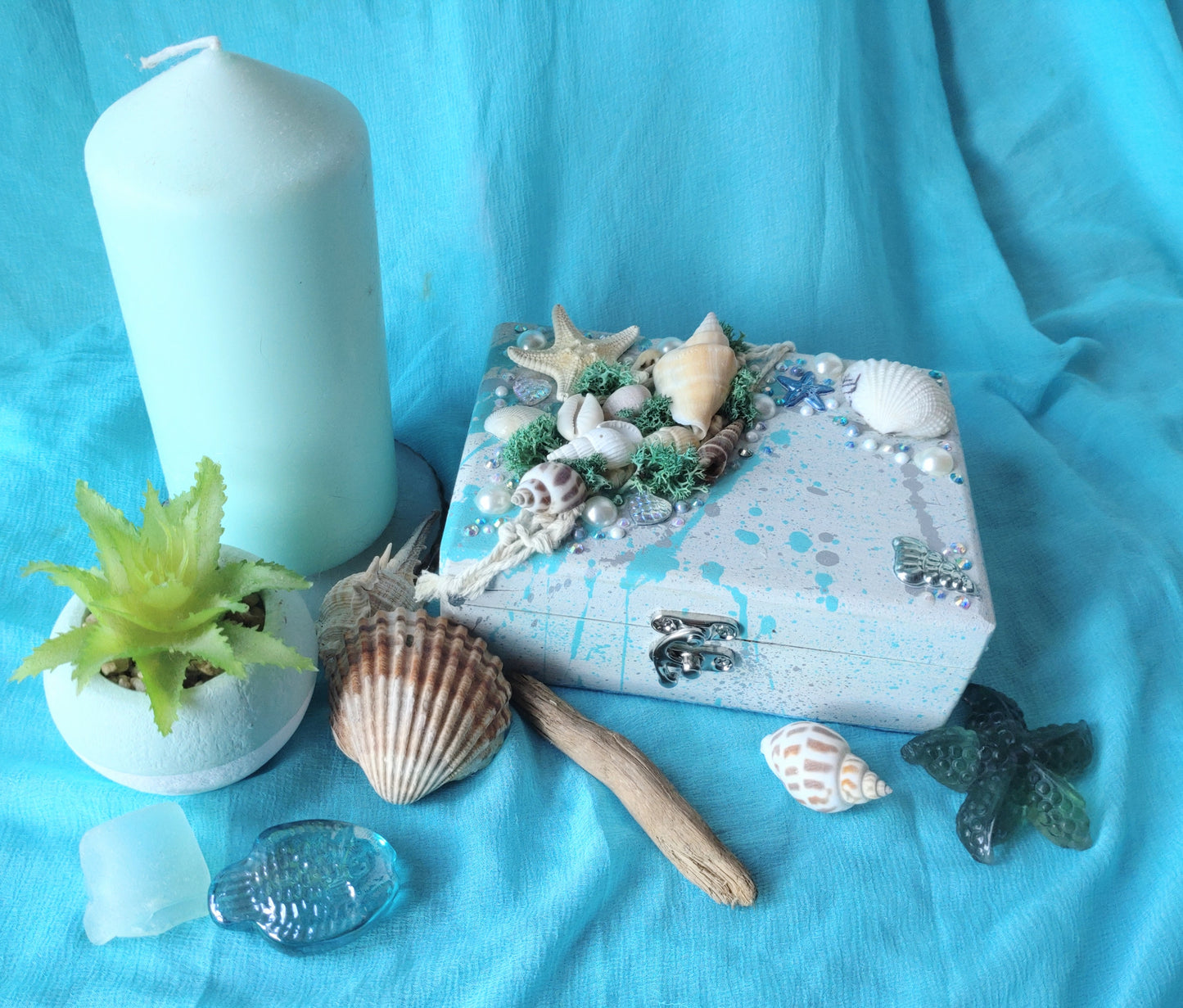 Keepsake/Trinket Box - LIGHT BLUE AND WHITE SEASIDE BOX