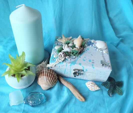 Keepsake/Trinket Box - LIGHT BLUE AND WHITE SEASIDE BOX