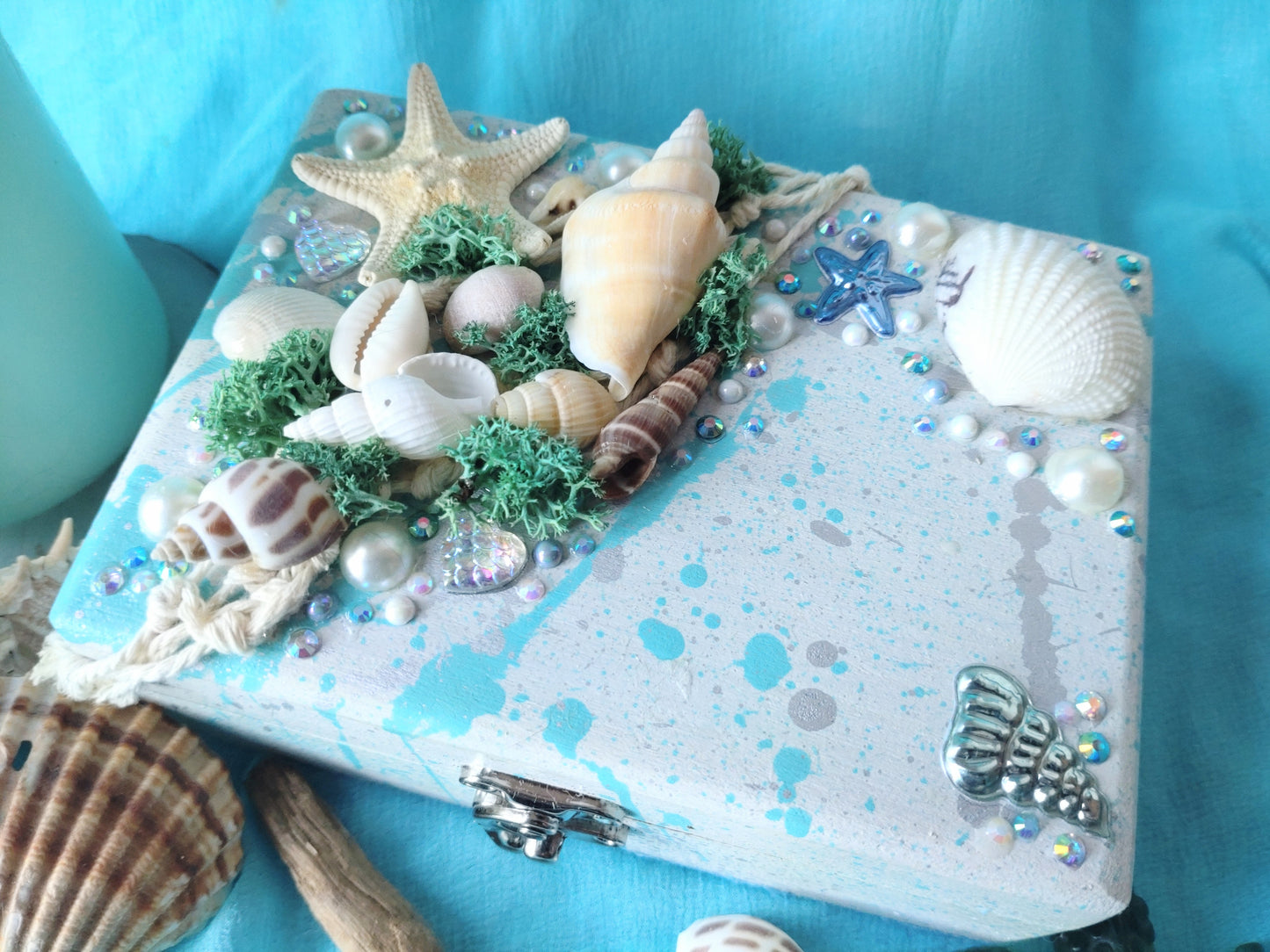 Keepsake/Trinket Box - LIGHT BLUE AND WHITE SEASIDE BOX