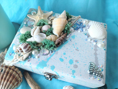 Keepsake/Trinket Box - LIGHT BLUE AND WHITE SEASIDE BOX
