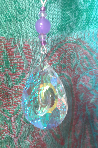 Handmade Suncatcher - SILVER DRAGON WITH PURPLE BEADS