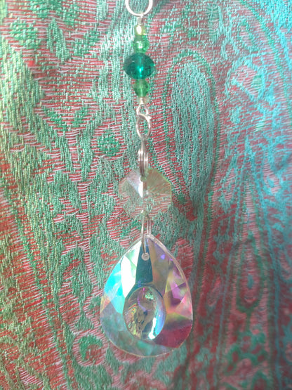 Handmade Suncatcher - SILVER GODDESS WITH GREEN LEAVES AND CHARM