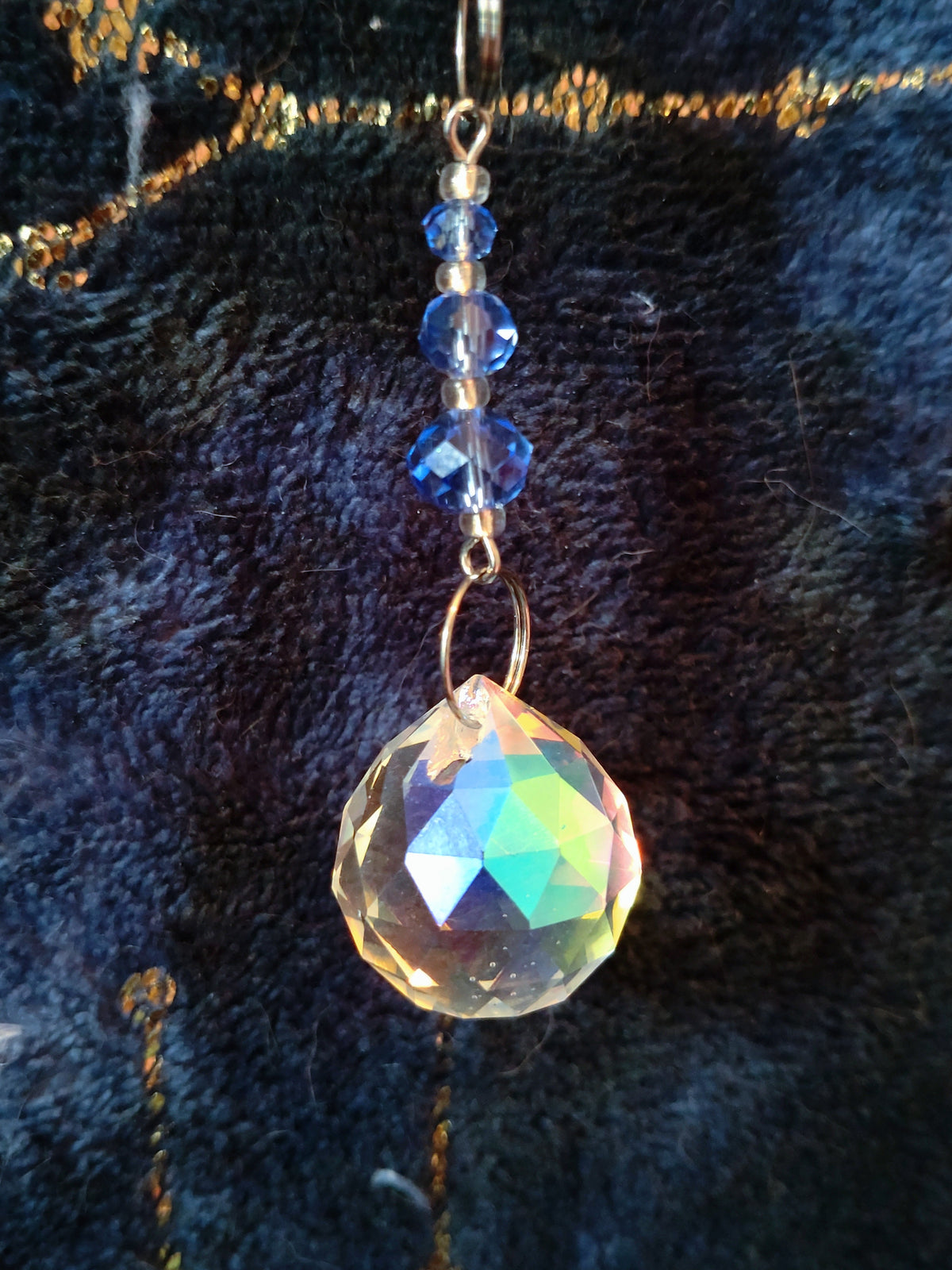 Handmade Suncatcher - SILVER MOON AND STARS WITH WHITE AND LIGHT BLUE BEADS