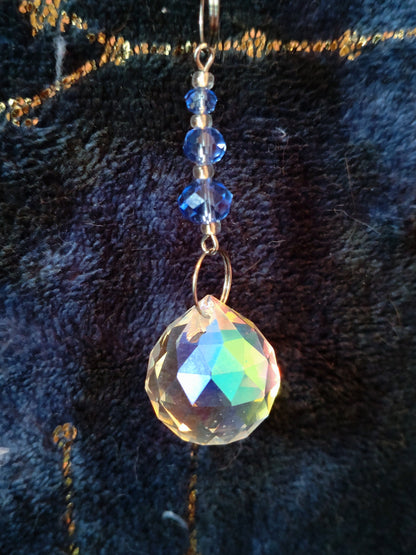 Handmade Suncatcher - SILVER MOON AND STARS WITH WHITE AND LIGHT BLUE BEADS